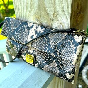 Chocolate brown/cream snake Dooney & Bourke zippered clutch